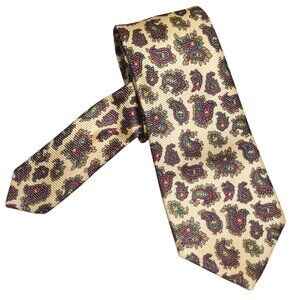 American Living 100% Silk Statement Tie Gold Red Green Paisley Vintage Handmade